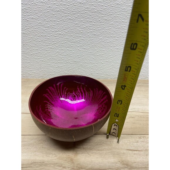 Coconut Shell Bowl Pink Splash Handmade And Painted - Picture 5 of 5